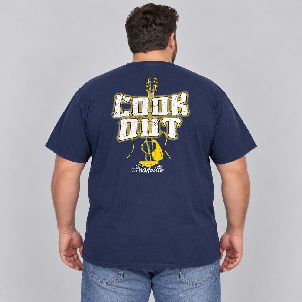 Nashville T-Shirt Mens 2XL Navy Blue Cook Out Restaurant Graphic Y2K Guitar Tee